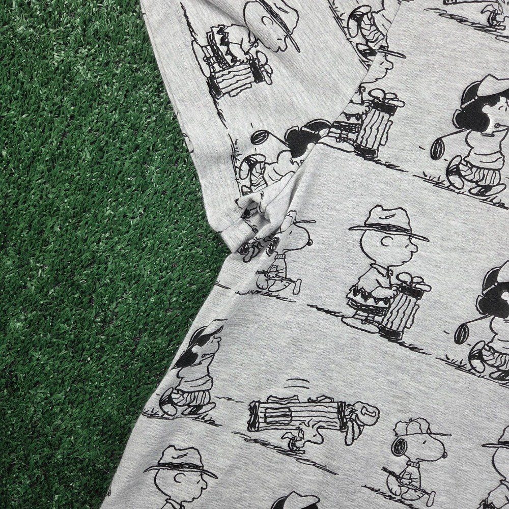 Peanuts Mens Golf Polo Shirt XL Gray Charlie Brown Snoopy Lucy All Over Print - Picture 4 of 7